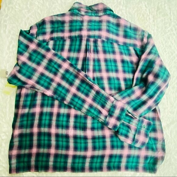 Be Proud green pink and pearl ombré  button down plaid shirt - Picture 2 of 6